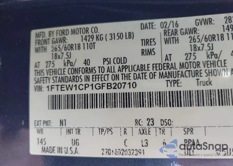 2016 Ford F-150 Xlt from USA, damaged, VIN 1FTEW1CP1GFB20710